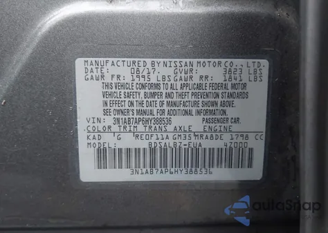 2017 Nissan Sentra S z USA, uszkodzony, nr VIN 3N1AB7AP6HY388536